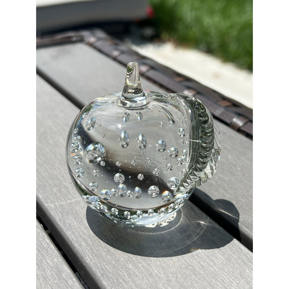 Vintage Hand‎ Blown Art Glass Apple Controlled Bubbles Paperweight Figurine 3"